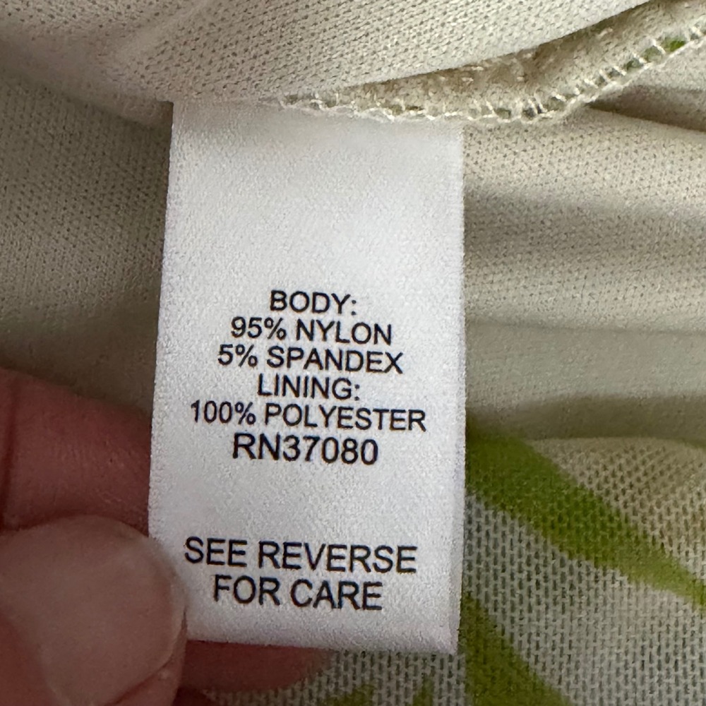Cato Ruched Mesh Palm Print Top Size M Lime Green Tropical Short Sleeve Blouse - Picture 7 of 8